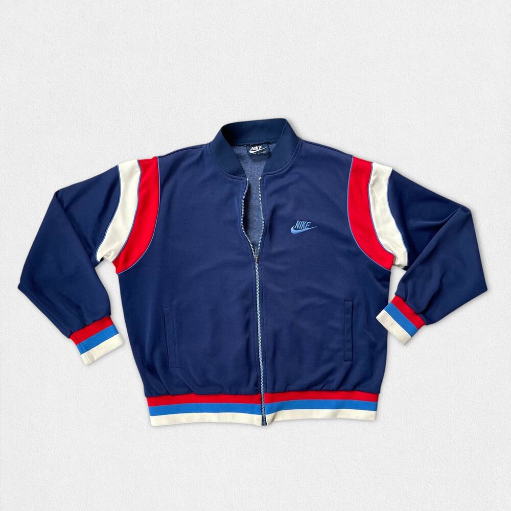 Vintage 90s NIKE Track Jacket XL Taiwan Navy Poly Cotton Warm Up Swish Logo